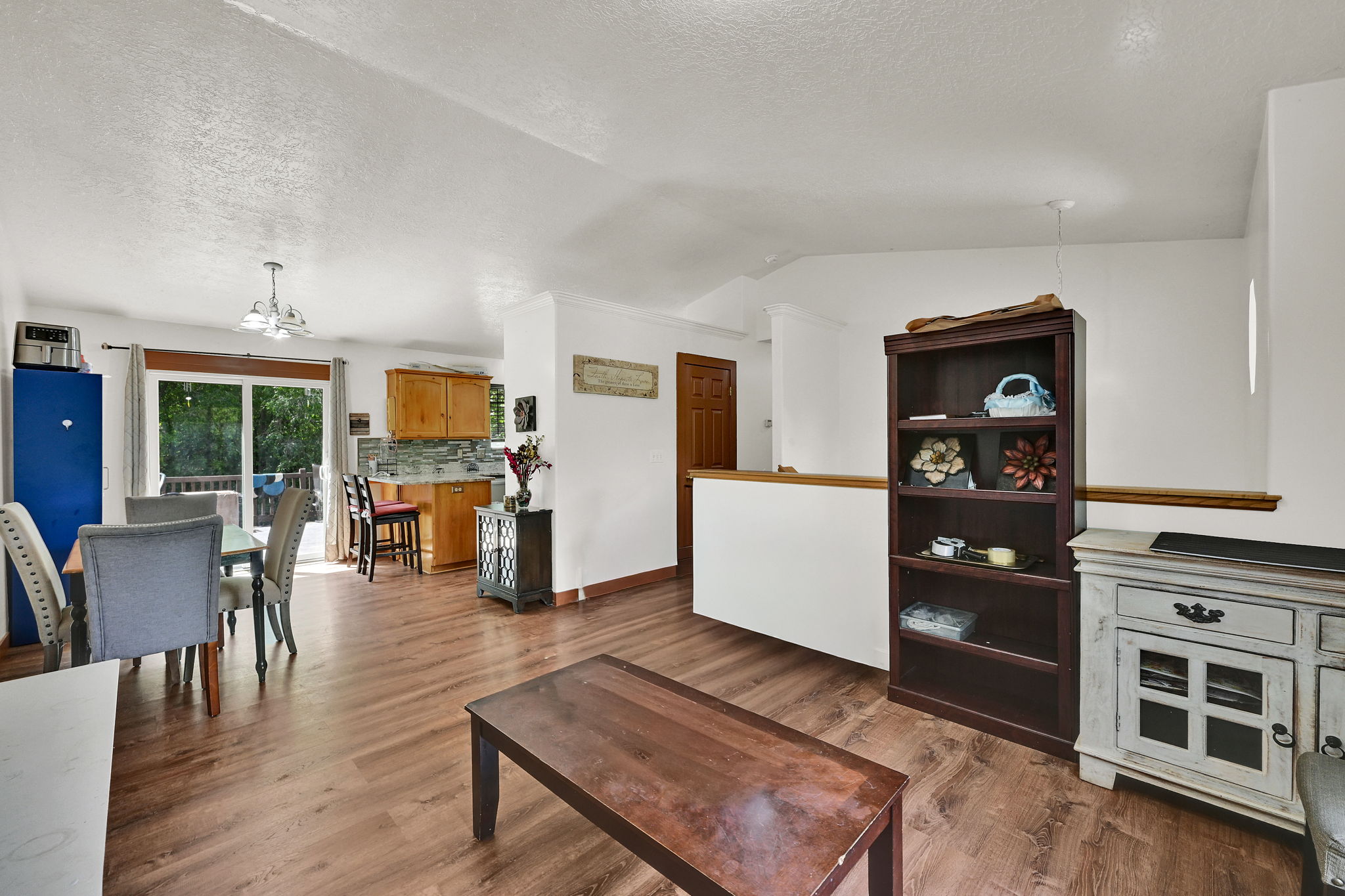 Living room featuring dark wood-type flooring