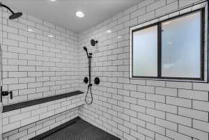 Bathroom with a tile shower