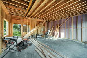 View of 2 car garage space (18' garage doors)
