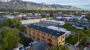 Aerial view of a mountain backdrop