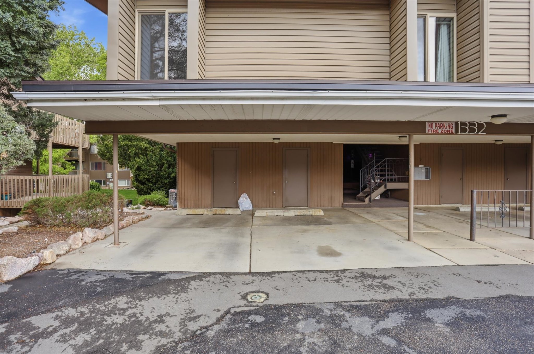 View of covered parking lot