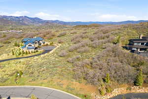 View from above of property with mountains