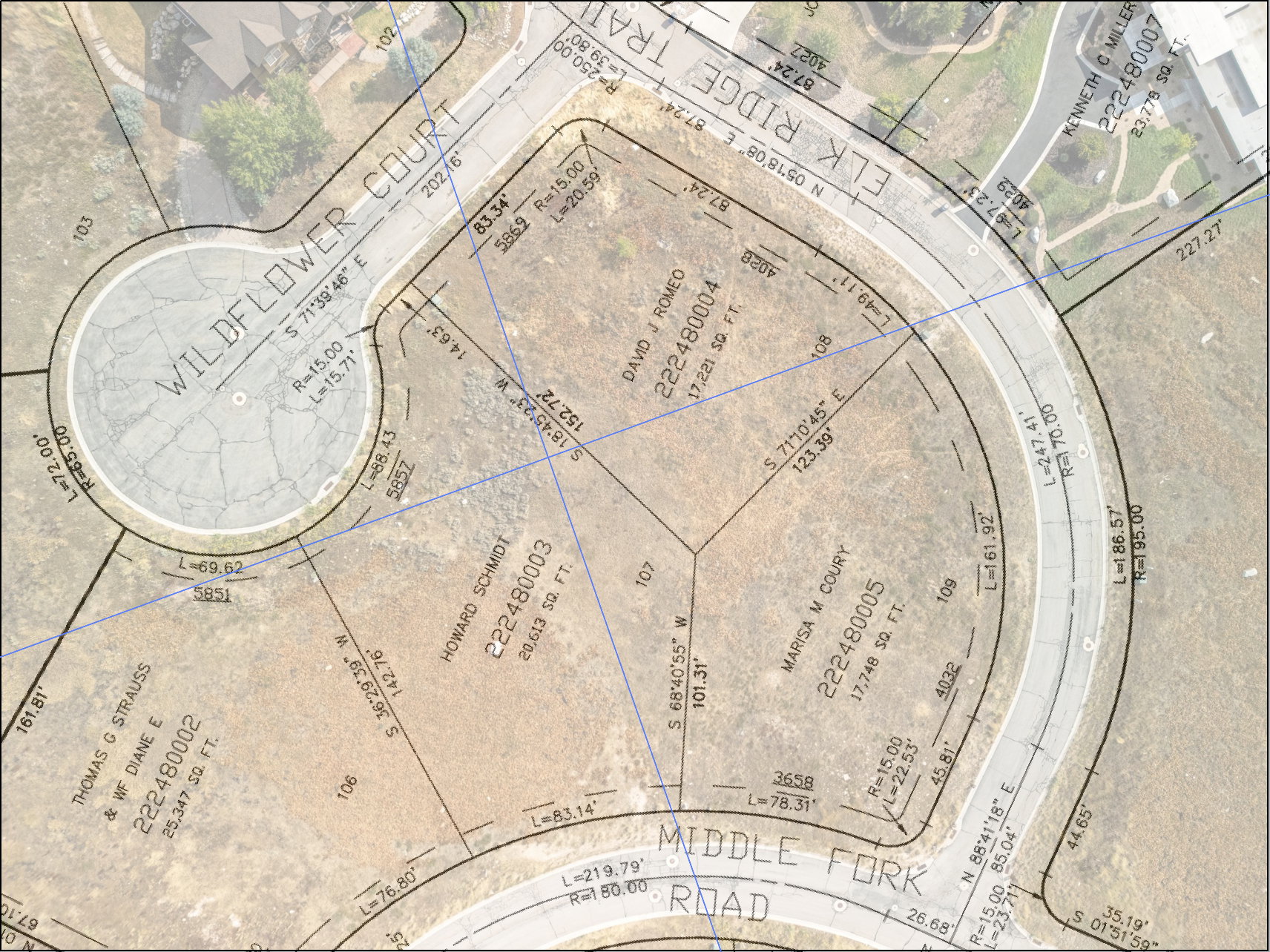Plat Map. Illustrating the property boundaries and dimensions for multiple parcels