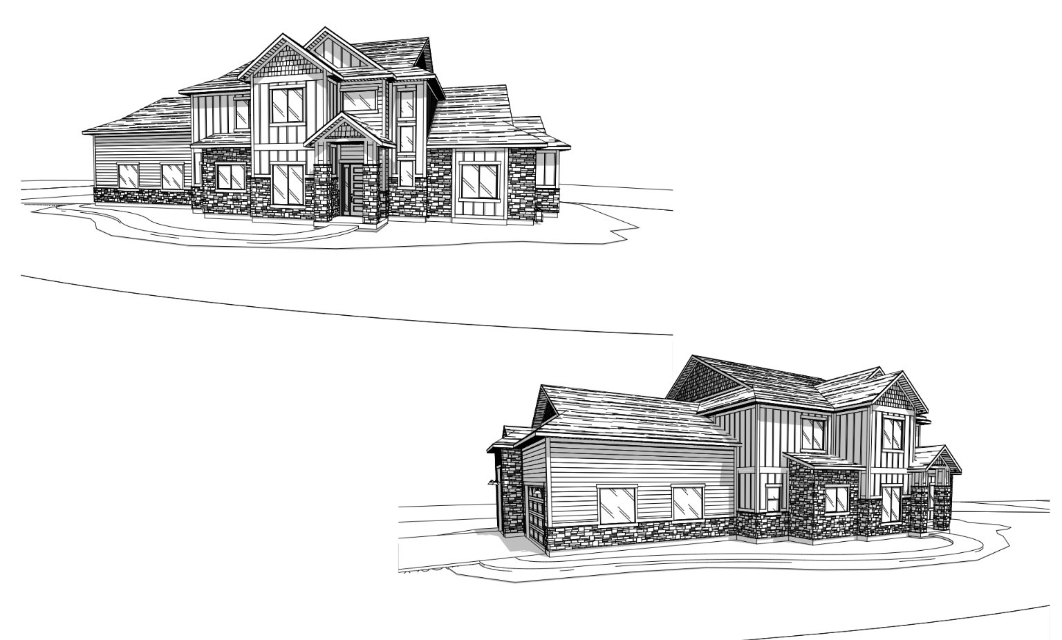 Architectural Drawing. Illustrating two perspectives of the property's exterior design