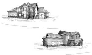 Architectural Drawing. Illustrating two perspectives of the property's exterior design