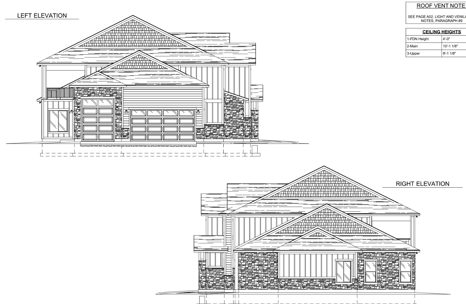 Architectural Drawings, Elevations. Depicting the left and right exterior views of the property with associated ceiling height specifications