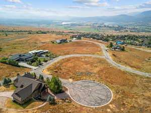 Aerial perspective of suburban area featuring mountains