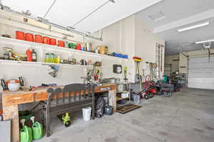 Garage featuring a workshop area
