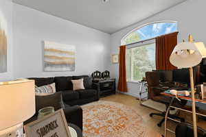 Office area featuring light wood-type flooring and baseboards