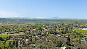 Aerial view of residential area with a mountain backdrop