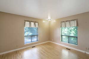 Unfurnished room with plenty of natural light and light wood-type flooring