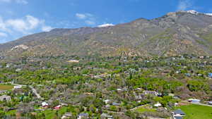 Bird's eye view of a mountainous background