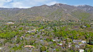 Drone / aerial view of a mountain backdrop
