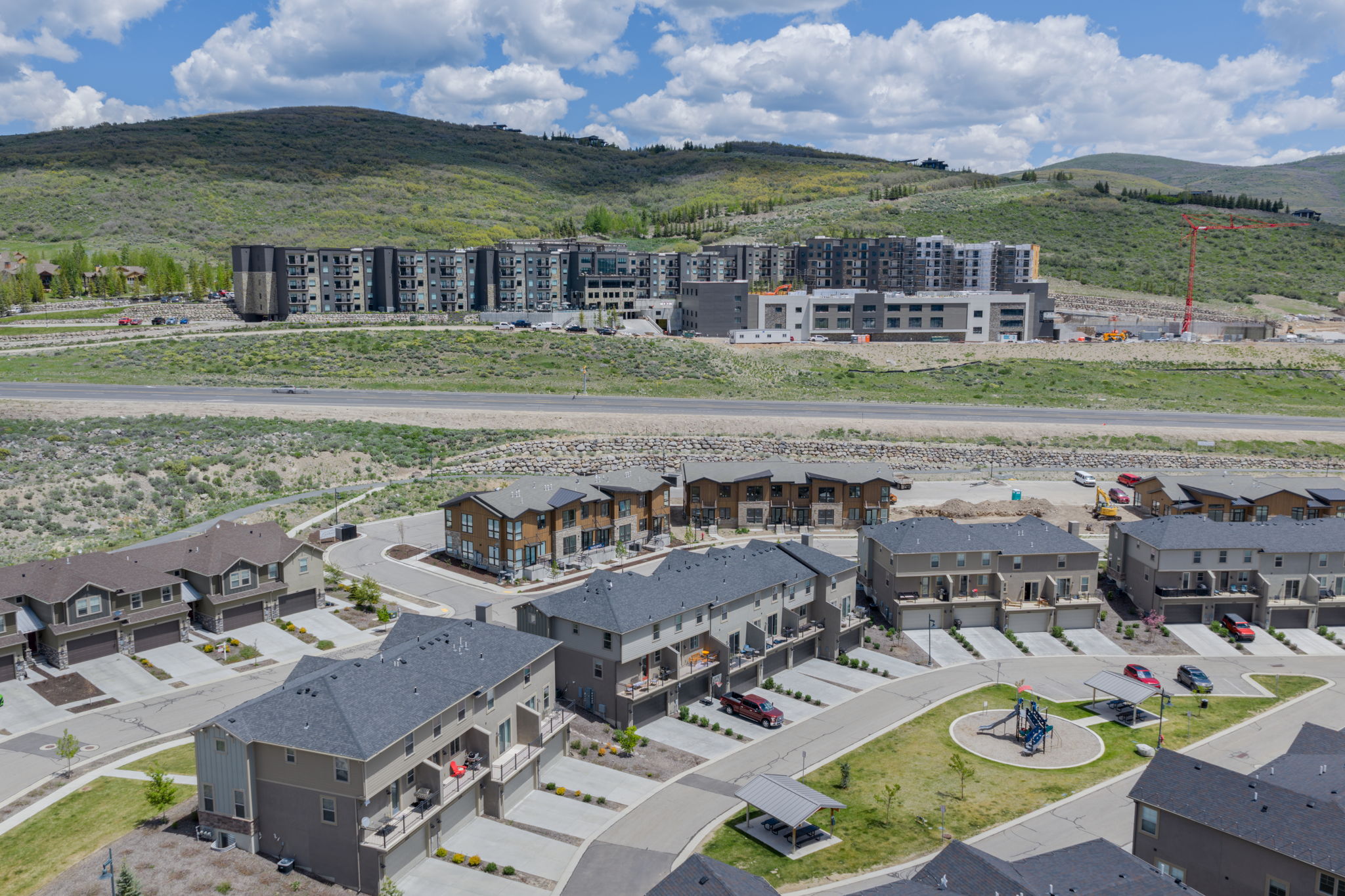 Drone / aerial view of a mountain backdrop