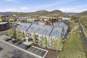 Drone / aerial view of a mountainous background