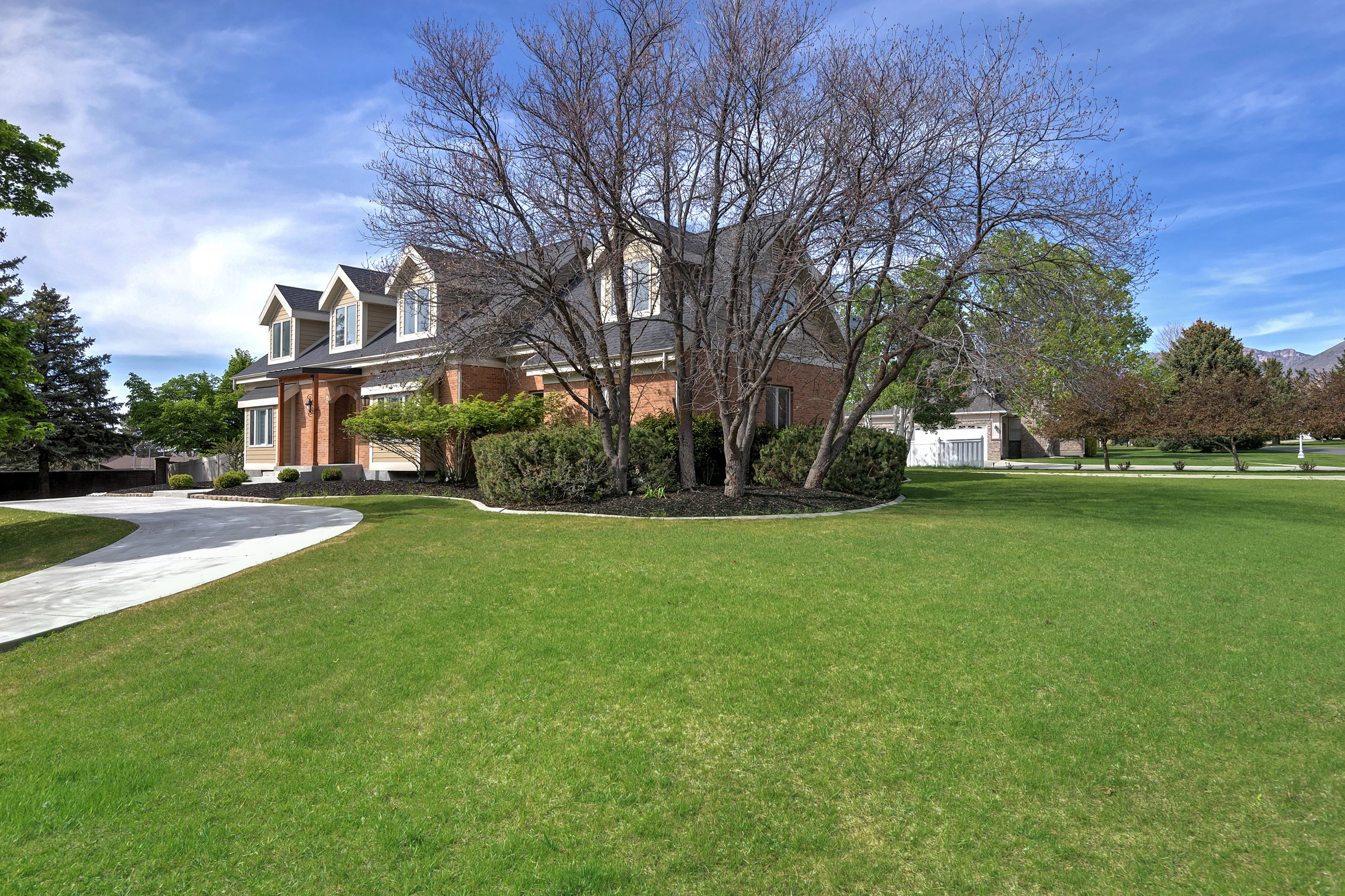 1/2 circle drive and huge sideyard - plenty of room to add another garage!