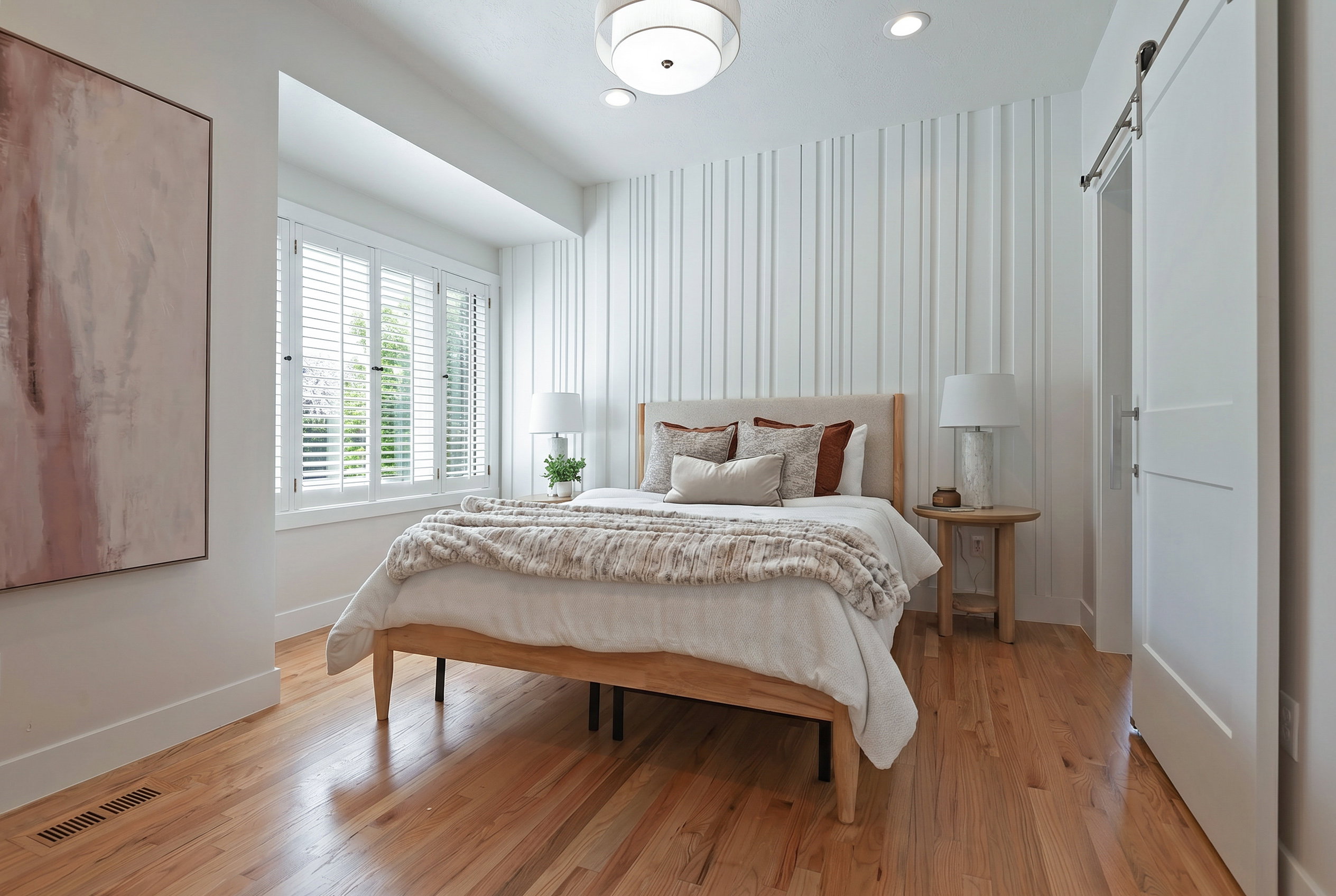 Main floor en suite bedroom featuring a barn door