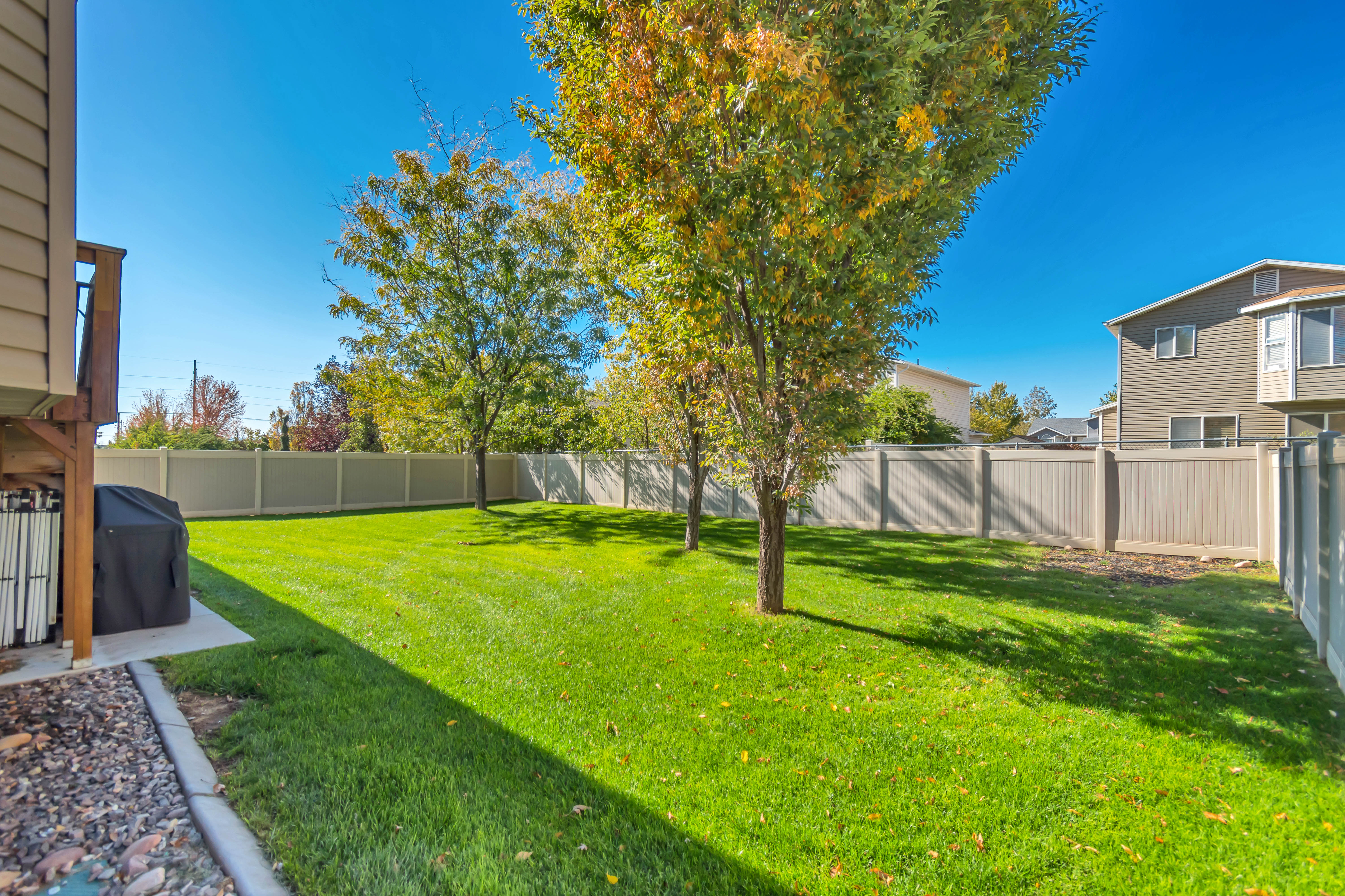 View of fenced backyard