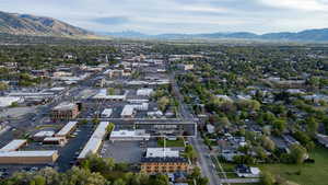 Aerial perspective showcasing the urban landscape with commercial and residential properties