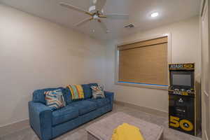 Neutral-toned walls complement plush carpeting