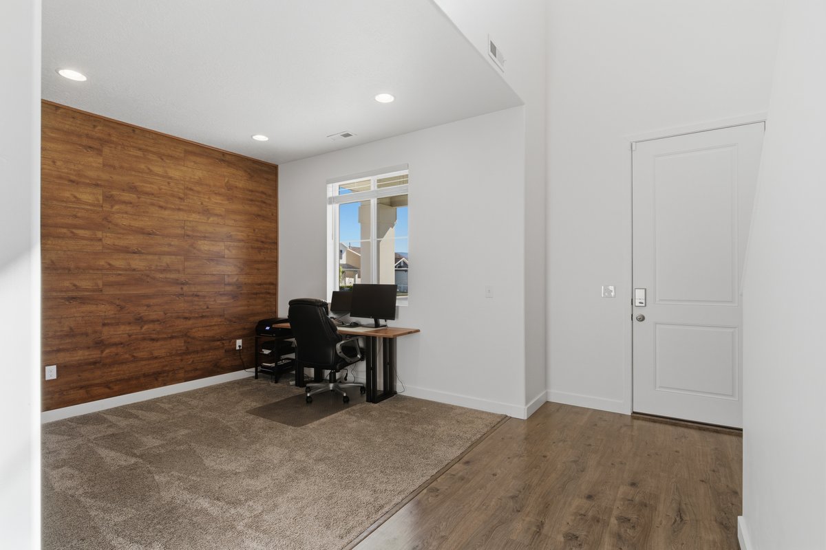 Accent wall featuring horizontal wood-finish paneling