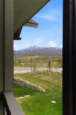 Distant mountain range with snow-capped peaks