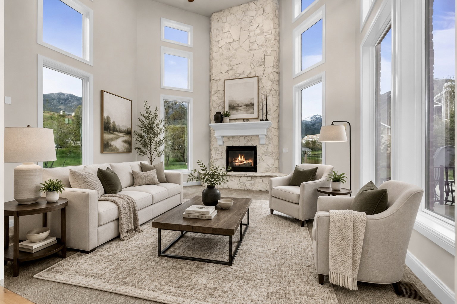 Soaring ceilings with extensive window placements