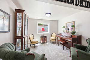 Spacious room featuring light gray walls and a complementary carpeted floor