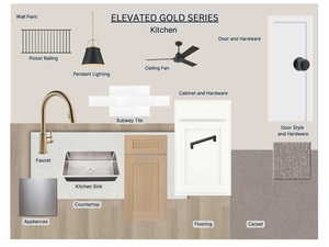 Design Specification Sheet, Kitchen. Outlining material and finish selections for the property's kitchen area