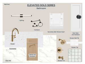 Design Board, Bathroom. Illustrating material and fixture selections for the property's bathroom