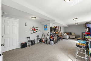Finished lower level featuring carpeted flooring and recessed lighting