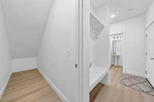 Mudroom area and storage under the stairs