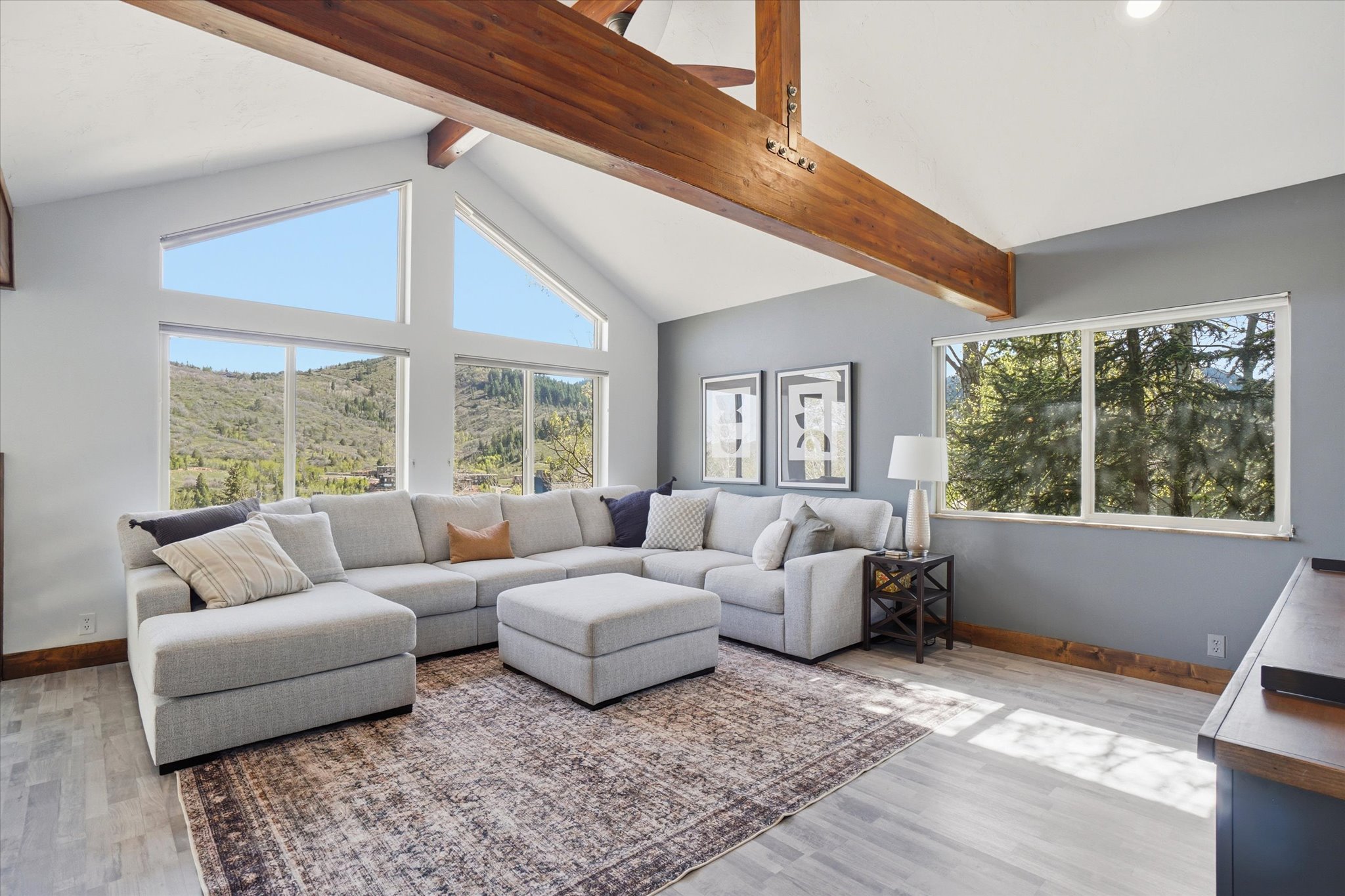 Vaulted ceilings with exposed wood beams