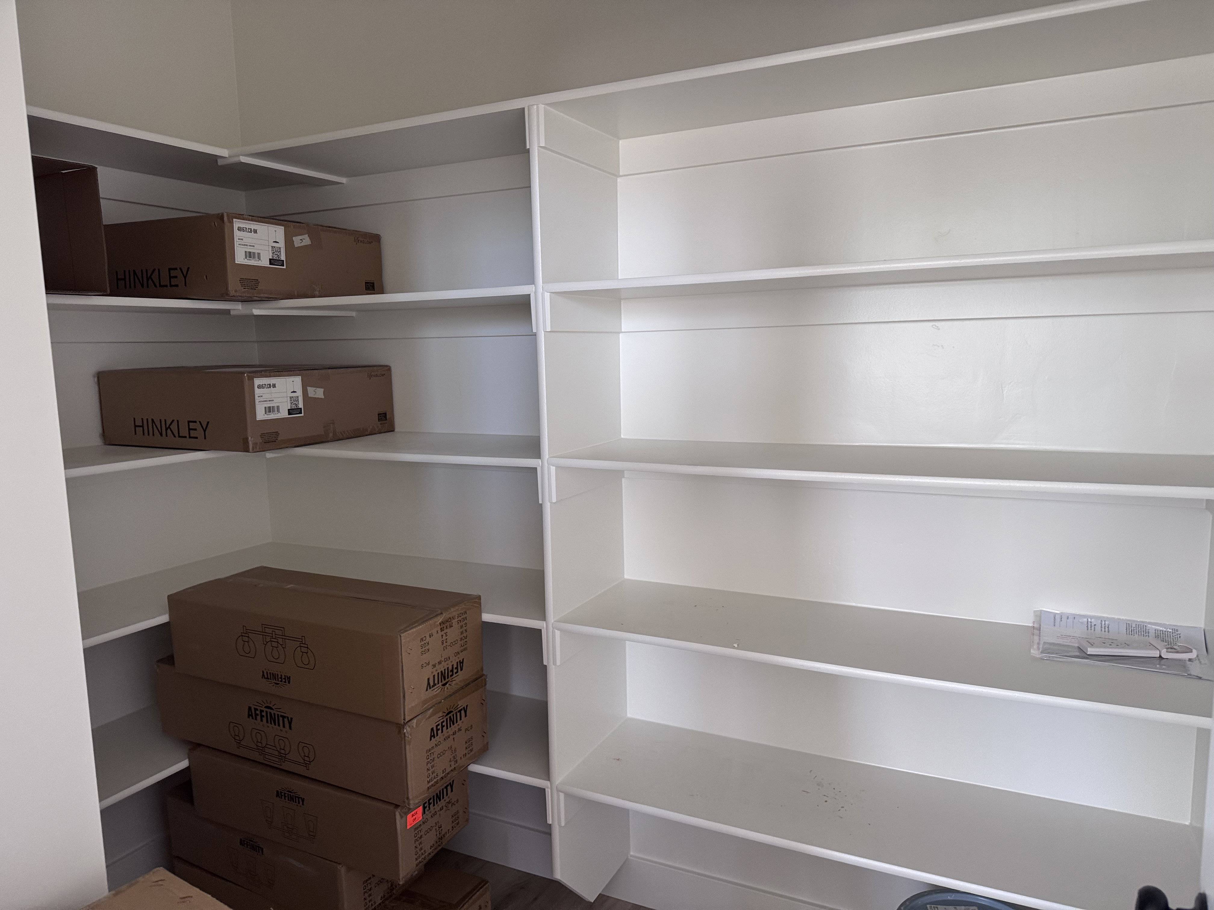 Custom-built shelving system featuring multiple tiers