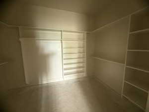 Expansive closet featuring multiple built-in shelving units, integrated hanging rods, and a neutral color palette
