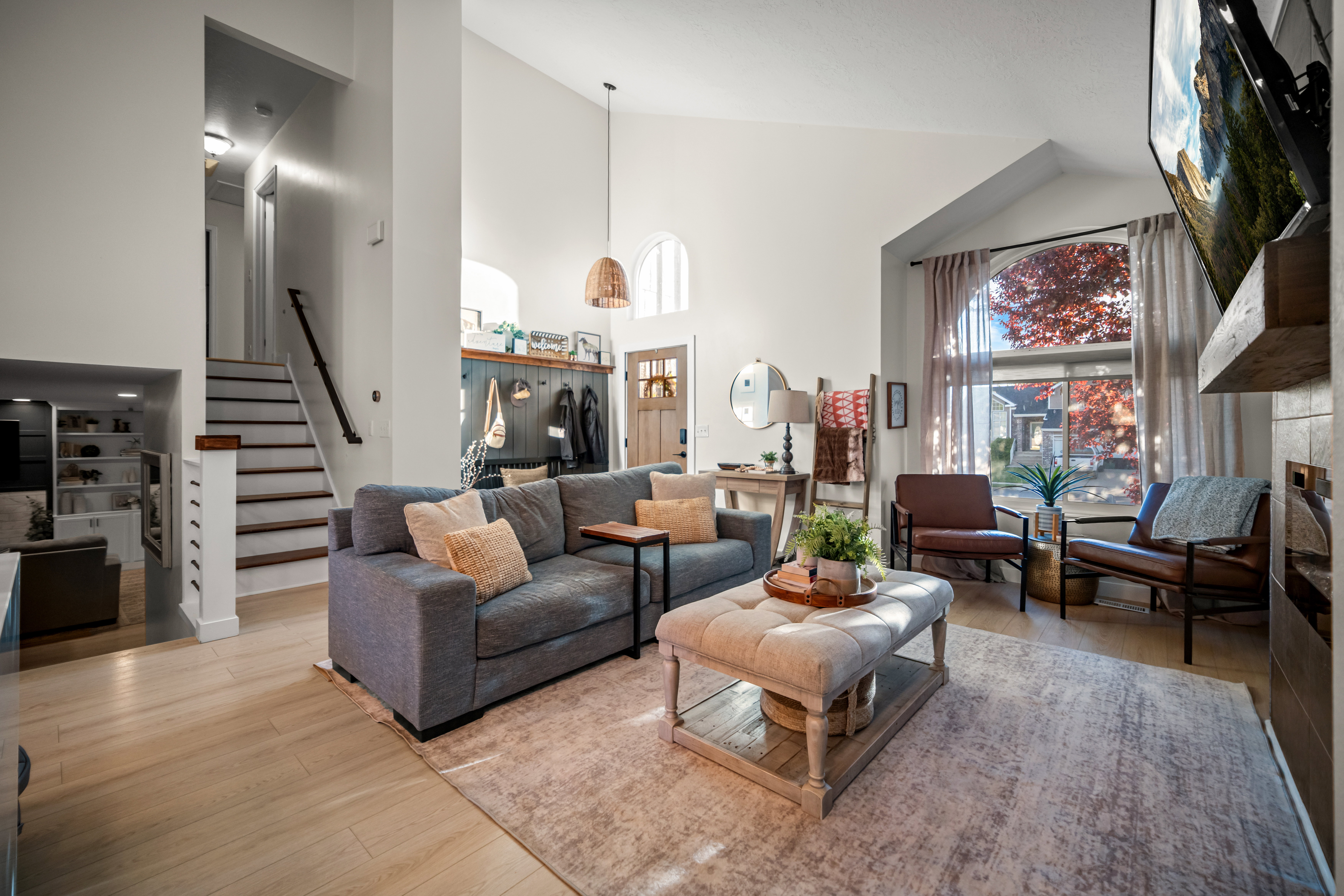 Great room with vaulted ceilings and abundant natural light