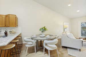 Vaulted ceiling with recessed lighting