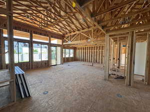 Spacious interior framing with high ceilings and extensive window openings