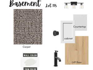 Design Board, Lot 115 Basement. Presenting material and fixture selections for the property's lower level