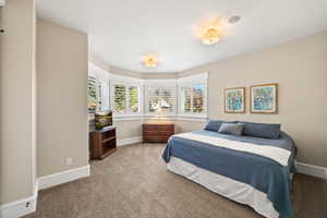 Bay window with white plantation shutters