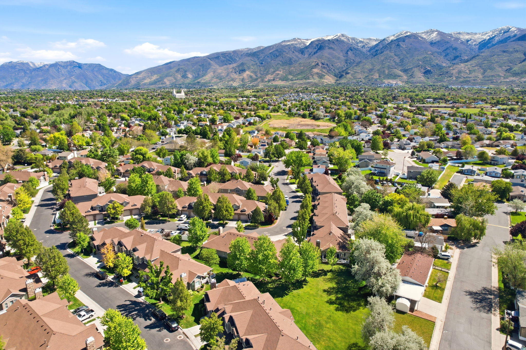 Expansive residential area featuring a mix of single-family homes and multi-unit structures