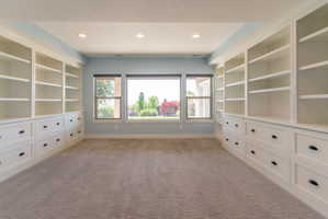 Room featuring extensive built-in cabinetry with integrated shelving and drawer storage