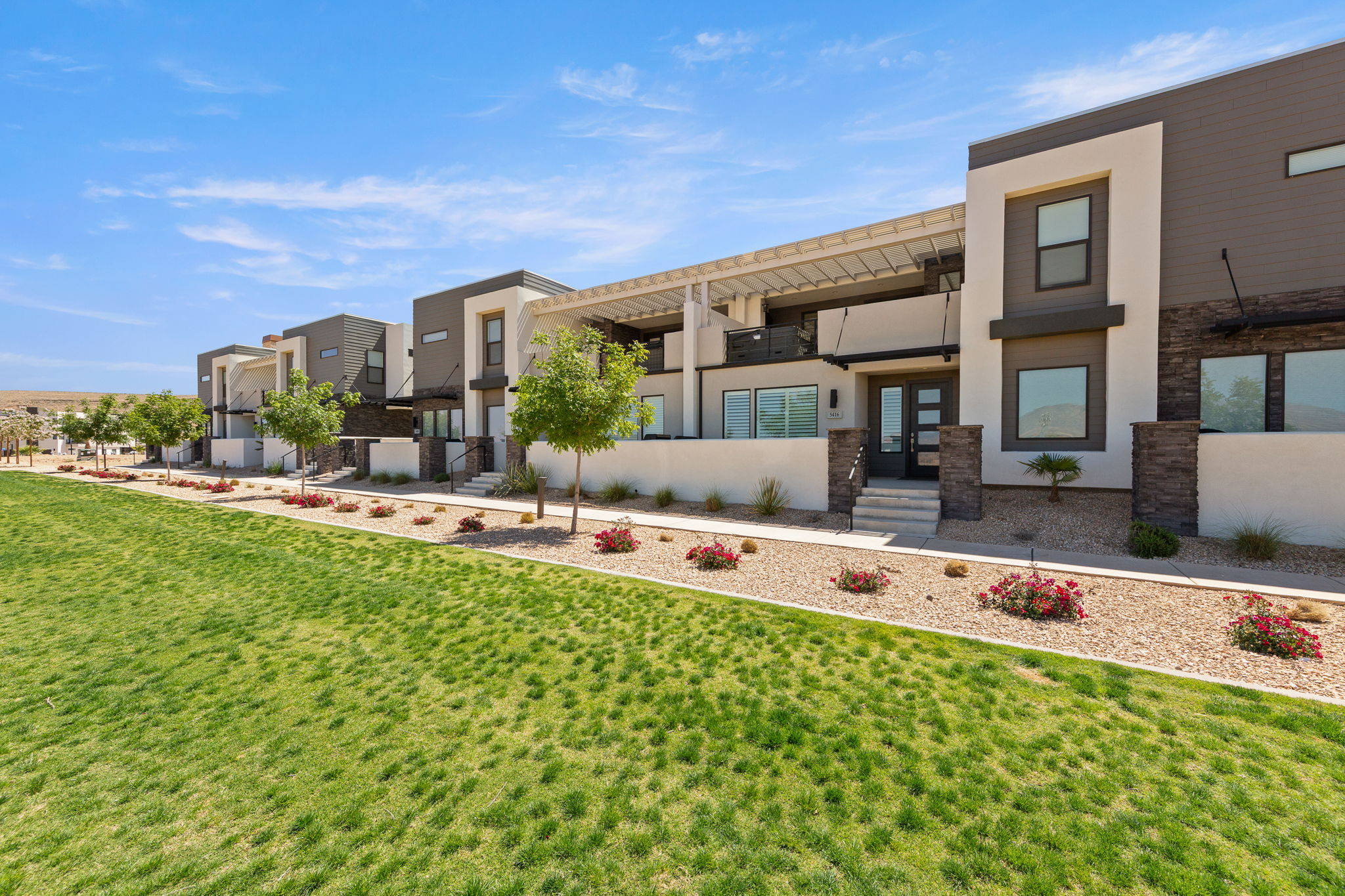 Modern townhome exterior featuring contemporary architecture