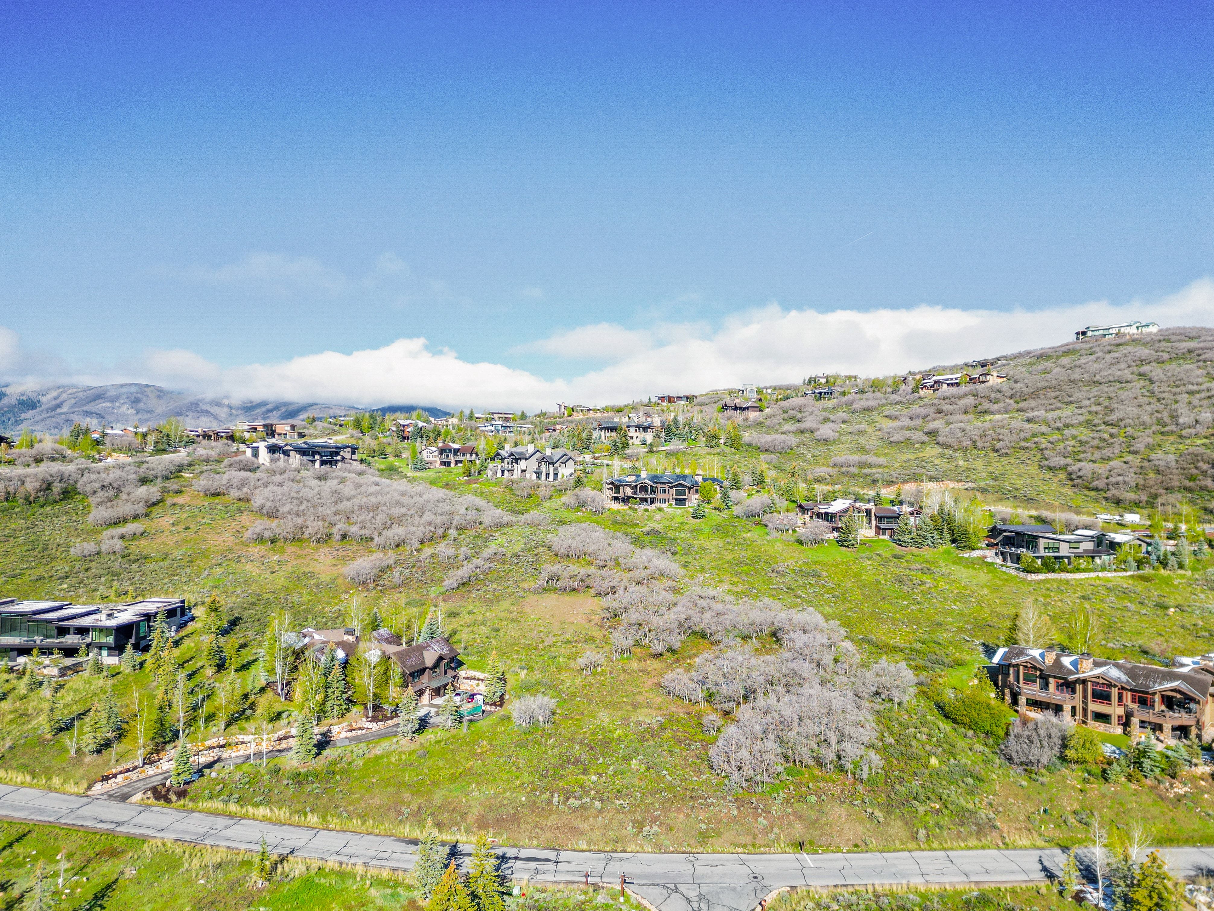 Expansive hillside property featuring residences nestled among mature trees and natural landscaping