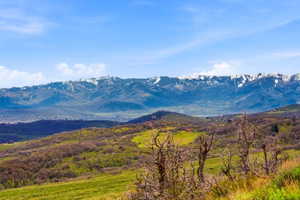 Expansive mountain scenery featuring snow-capped peaks in the distance