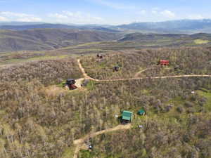 Panoramic aerial showcasing multiple properties nestled within a vast, tree-covered landscape
