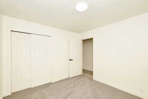 Neutral wall paint and grey carpet flooring