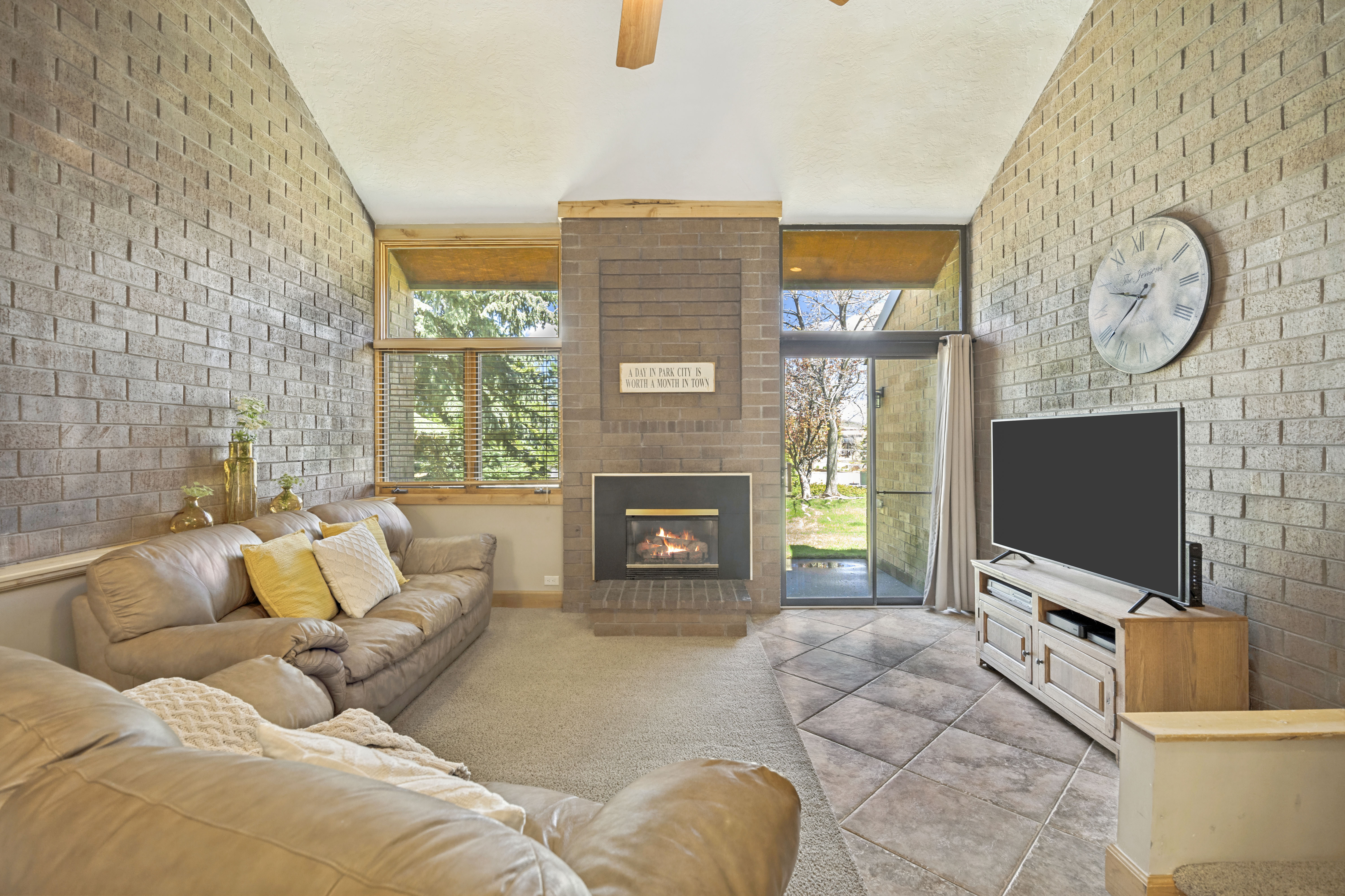Spacious family room with gas fireplace
