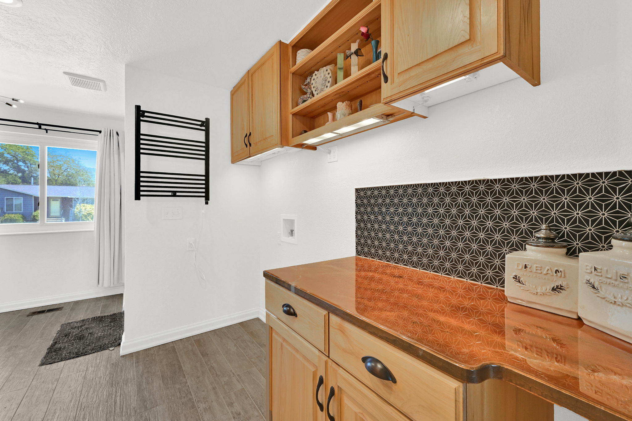 Wood-finish flooring throughout