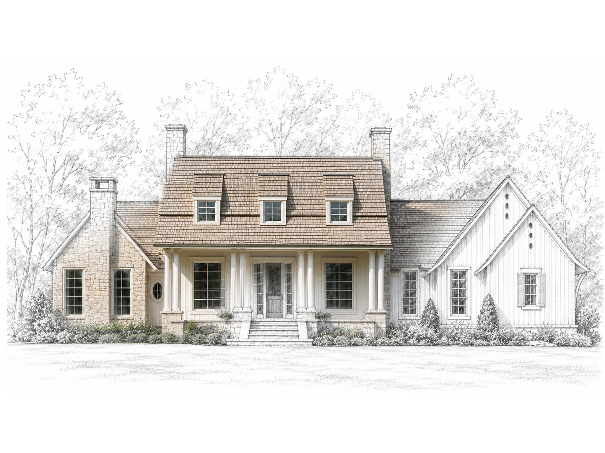 Architectural Rendering. Illustrating the exterior facade of the property